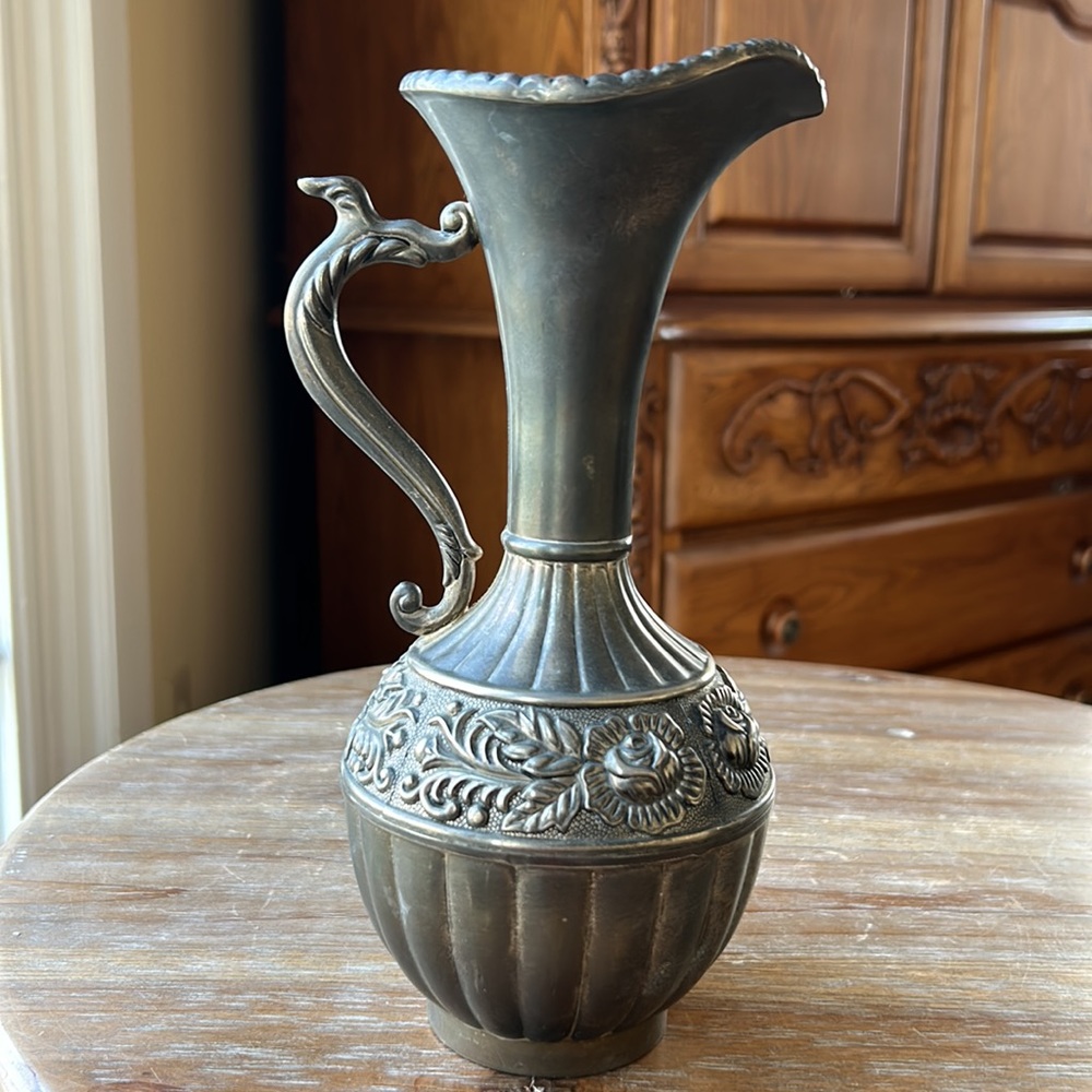 Antique Silver Pitcher / Carafe with Rose Design.  Vintage - Picture 4 of 17